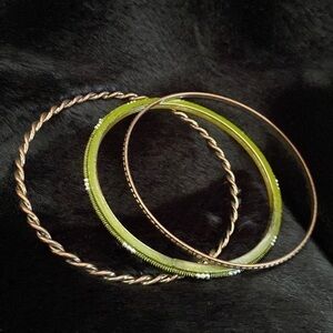 SALE! 3 Boho bangle bracelets 2 copper tone and 1 military green